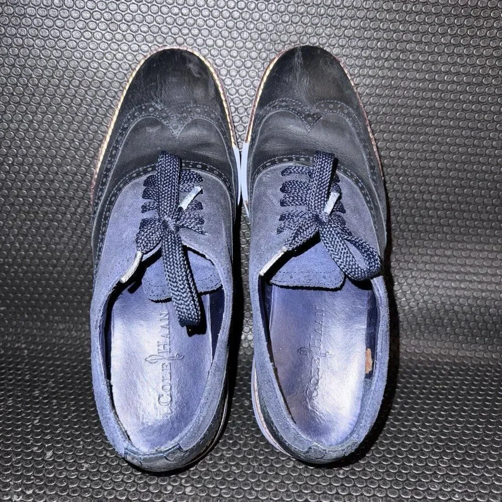 Cole Haan Blue Leather Suede Wingtip Oxfords Dress Shoes Lace Up Men’s Size 8.5M